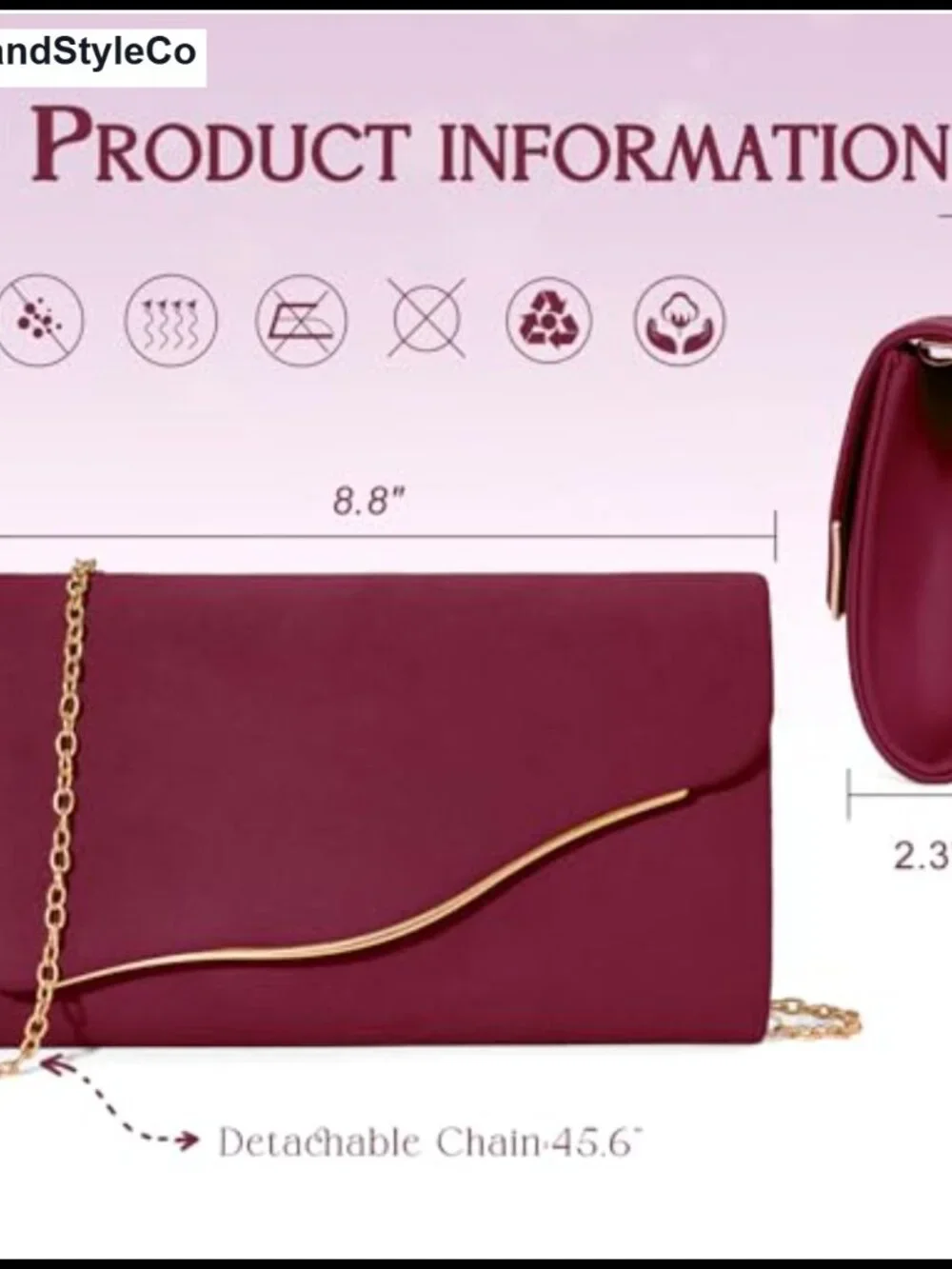 Faux Suede Evening Clutch with Detachable Gold Chain Flap Magnetic Snap